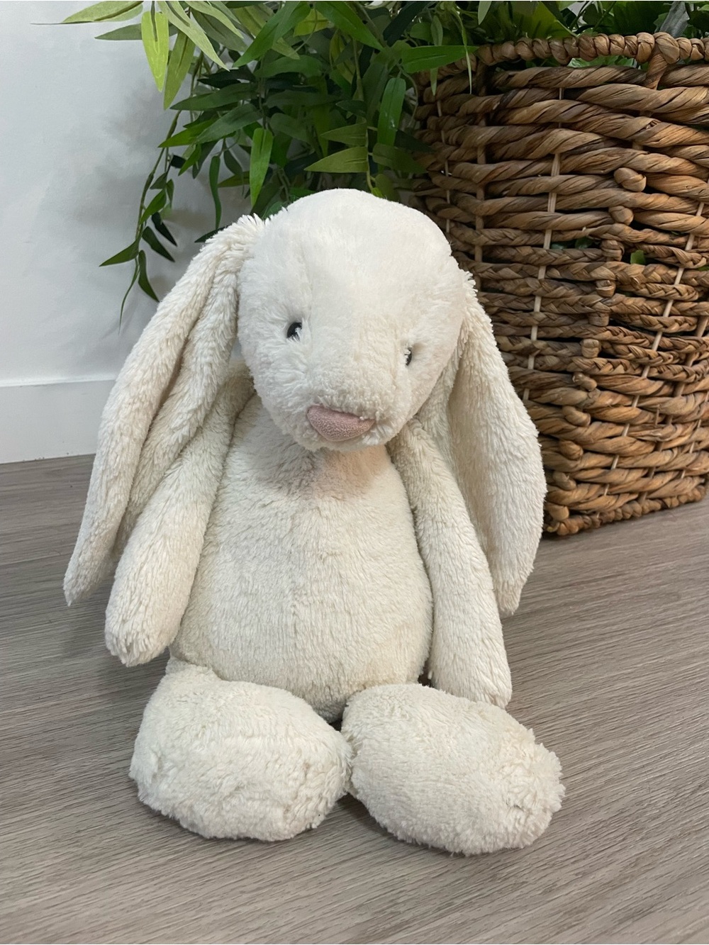 Jellycat large 14” white bashful bunny stuffed plush toy.